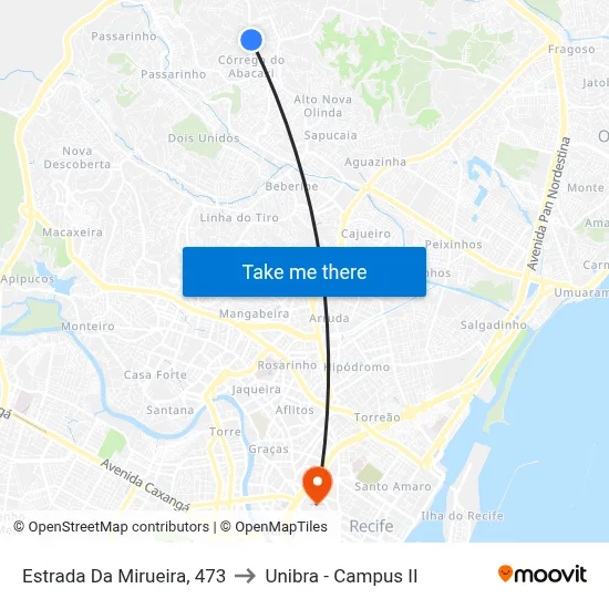Estrada Da Mirueira, 473 to Unibra - Campus II map
