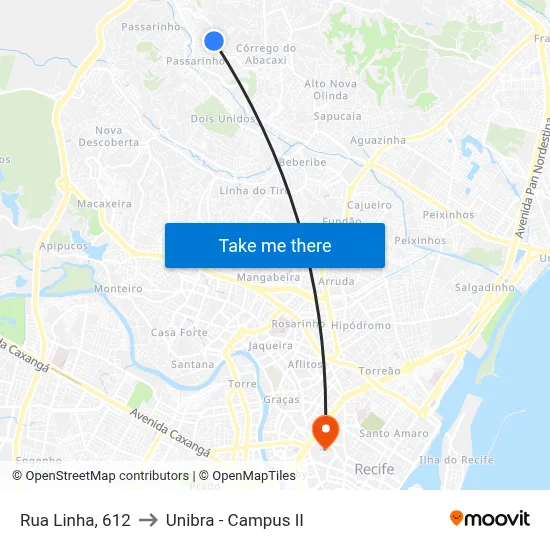 Rua Linha, 612 to Unibra - Campus II map