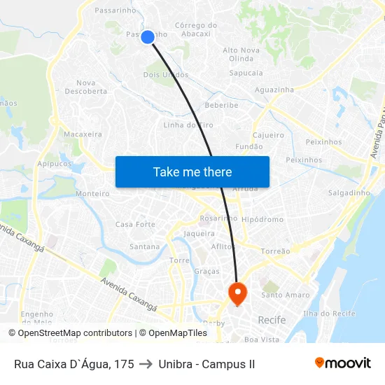 Rua Caixa D`Água, 175 to Unibra - Campus II map