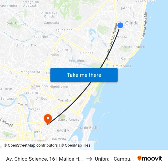Av. Chico Science, 16 | Malice Hotel to Unibra - Campus II map