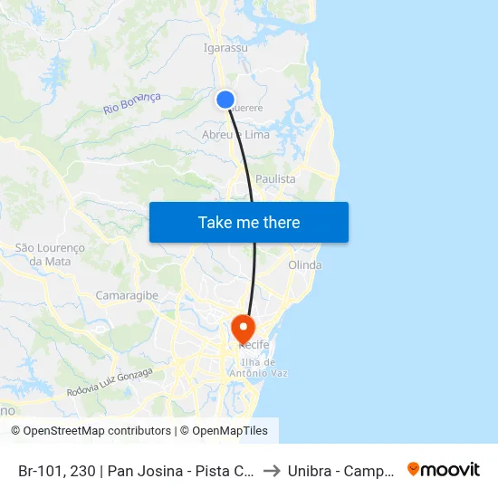 Br-101, 230 | Pan Josina - Pista Central to Unibra - Campus II map