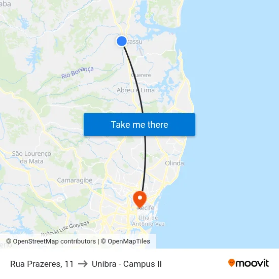 Rua Prazeres, 11 to Unibra - Campus II map