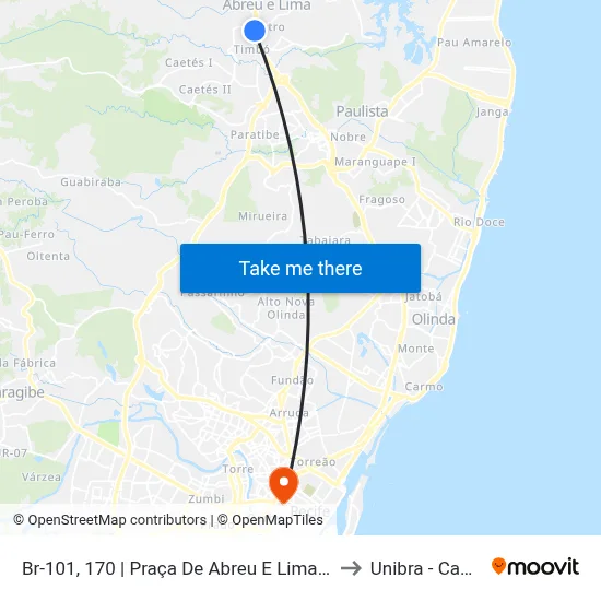 Br-101, 170 | Praça De Abreu E Lima - Pista Central to Unibra - Campus II map