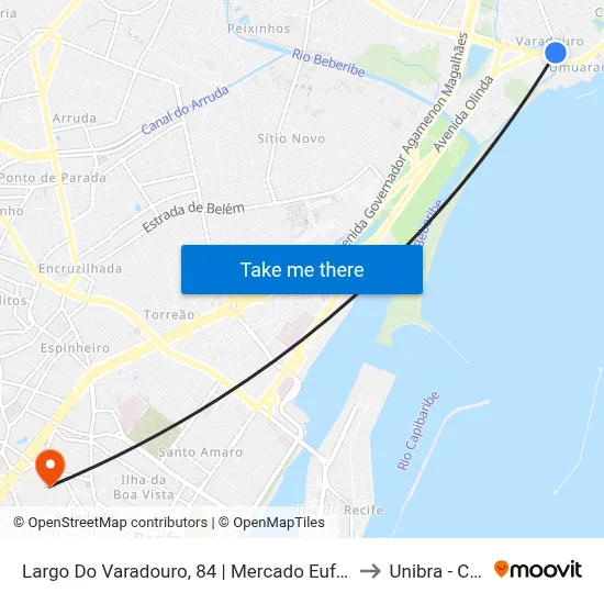 Largo Do Varadouro, 84 | Mercado Eufrásio Barbosa (Parada 2) to Unibra - Campus II map
