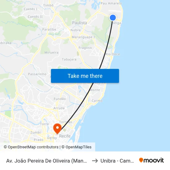 Av. João Pereira De Oliveira (Manepá), 179 to Unibra - Campus II map