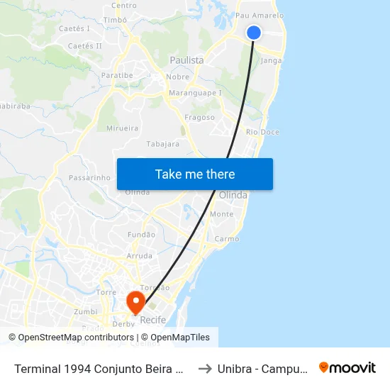 Terminal 1994 Conjunto Beira Mar to Unibra - Campus II map