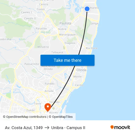 Av. Costa Azul, 1349 to Unibra - Campus II map