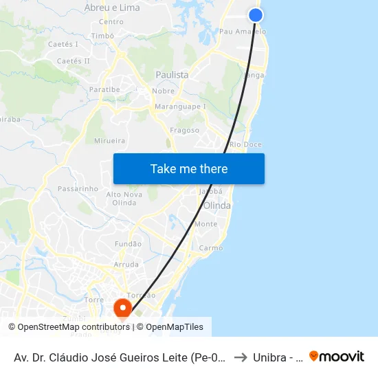 Av. Dr. Cláudio José Gueiros Leite (Pe-001), 545 |  Marítimos Bar E Restaurante to Unibra - Campus II map