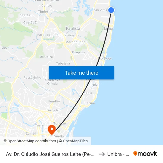 Av. Dr. Cláudio José Gueiros Leite (Pe-001), 541| Forte De Pau Amarelo to Unibra - Campus II map