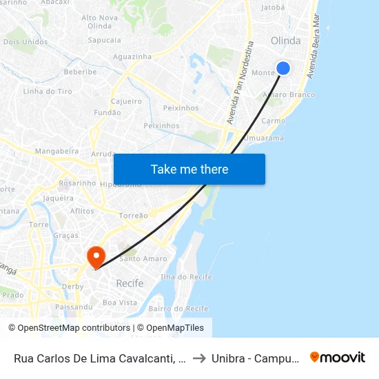 Rua Carlos De Lima Cavalcanti, 25 to Unibra - Campus II map