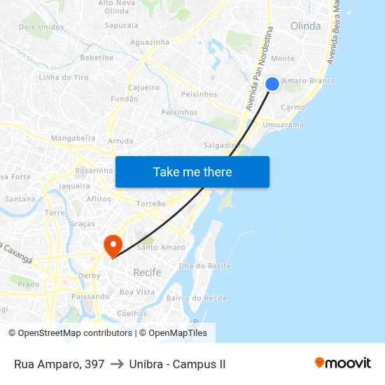 Rua Amparo, 397 to Unibra - Campus II map