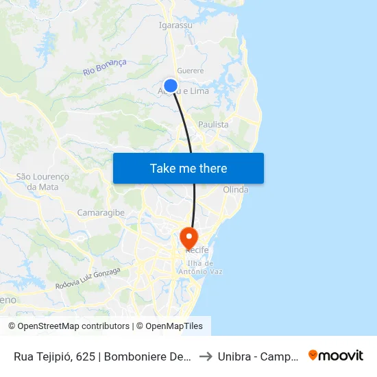 Rua Tejipió, 625 | Bomboniere Desterro to Unibra - Campus II map