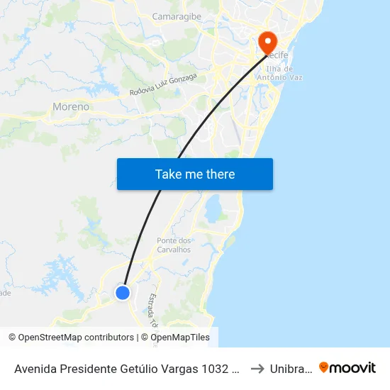 Avenida Presidente Getúlio Vargas 1032 Centro Cabo De Santo Agostinho - Pernambuco Pe Brasil to Unibra - Campus II map