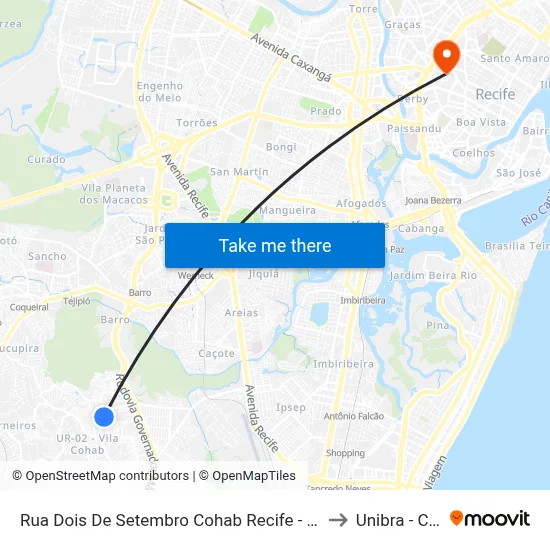 Rua Dois De Setembro Cohab Recife - Pernambuco 51340 Brasil to Unibra - Campus II map