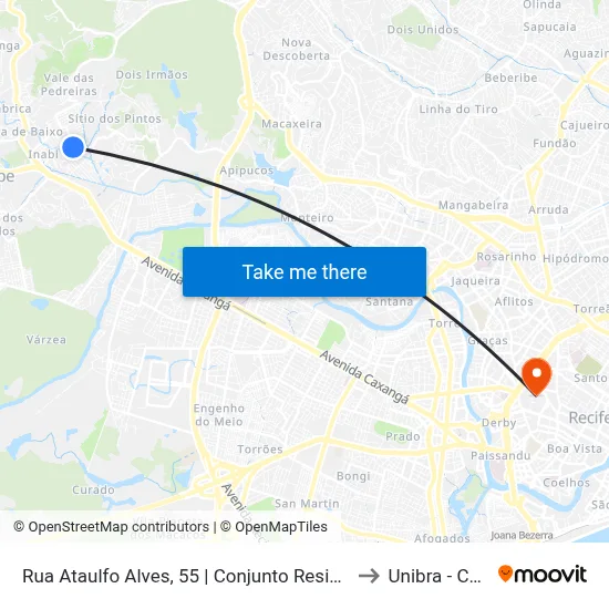 Rua Ataulfo Alves, 55 | Conjunto Residencial Horizonte Azul to Unibra - Campus II map
