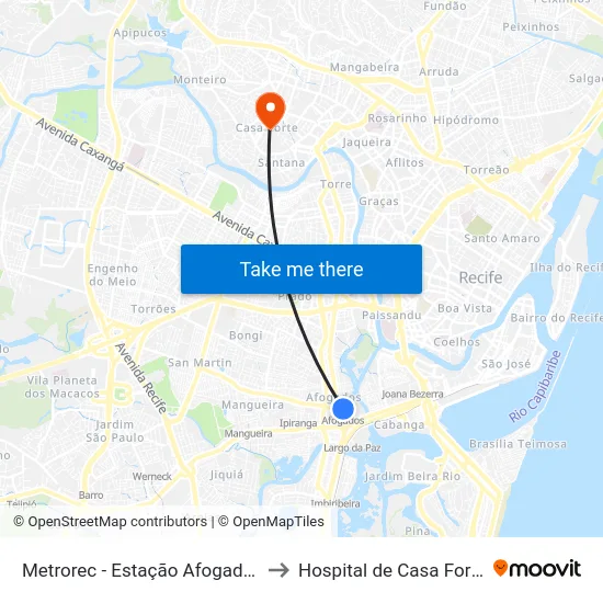Metrorec - Estação Afogados to Hospital de Casa Forte map