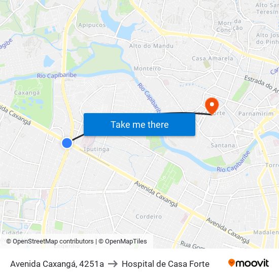 Avenida Caxangá, 4251a to Hospital de Casa Forte map