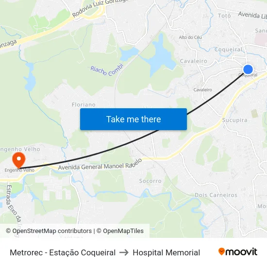 Metrorec - Estação Coqueiral to Hospital Memorial map