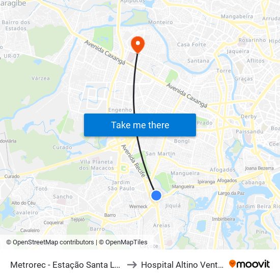 Metrorec - Estação Santa Luzia to Hospital Altino Ventura map