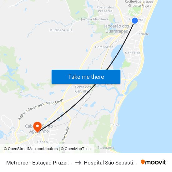 Metrorec - Estação Prazeres to Hospital São Sebastião map