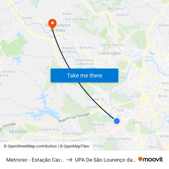 Metrorec - Estação Cavaleiro to UPA De São Lourenço da Mata map