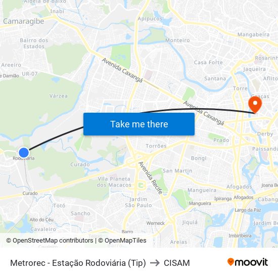 Metrorec - Estação Rodoviária (Tip) to CISAM map