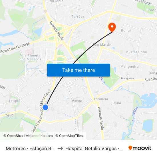 Metrorec - Estação Barro to Hospital Getúlio Vargas - UTI 1 map