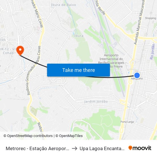 Metrorec - Estação Aeroporto to Upa Lagoa Encantada map
