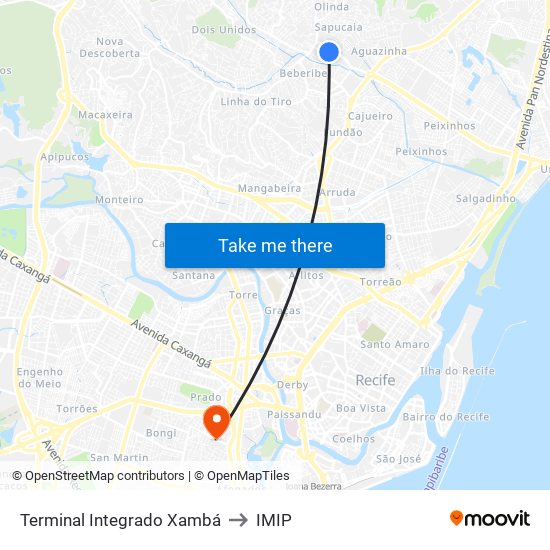 Terminal Integrado Xambá to IMIP map