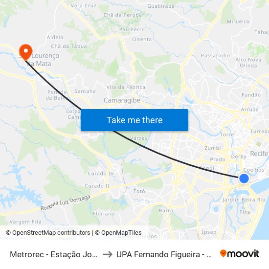 Metrorec - Estação Joana Bezerra to UPA Fernando Figueira - São Lourenço map