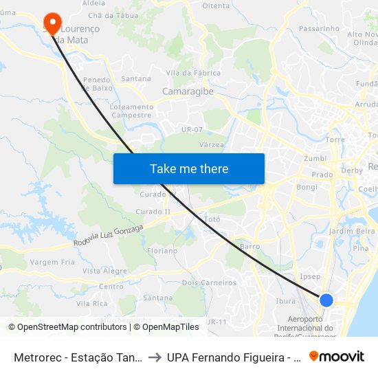 Metrorec - Estação Tancredo Neves to UPA Fernando Figueira - São Lourenço map