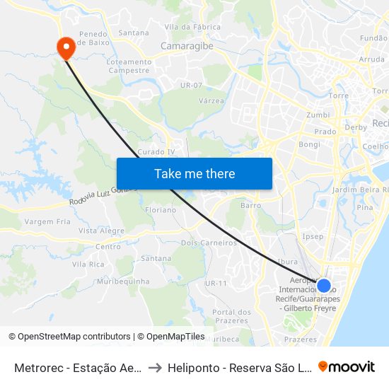 Metrorec - Estação Aeroporto to Heliponto - Reserva São Lourenço map