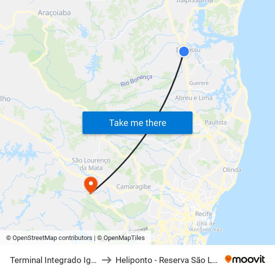 Terminal Integrado Igarassu to Heliponto - Reserva São Lourenço map