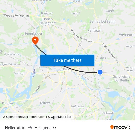 Hellersdorf to Heiligensee map