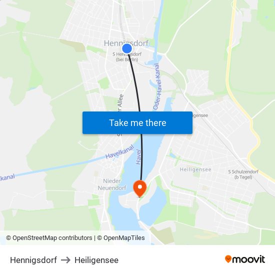 Hennigsdorf to Heiligensee map
