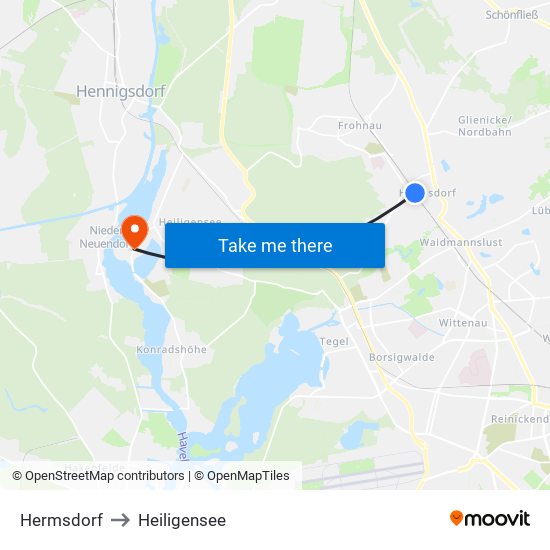 Hermsdorf to Heiligensee map