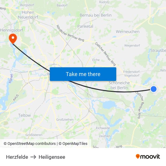 Herzfelde to Heiligensee map