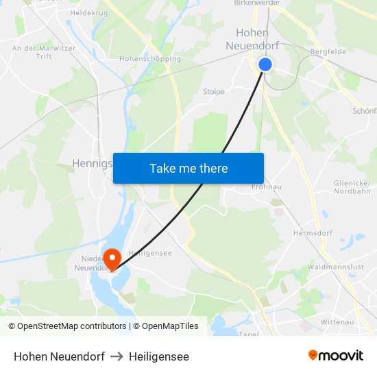 Hohen Neuendorf to Heiligensee map