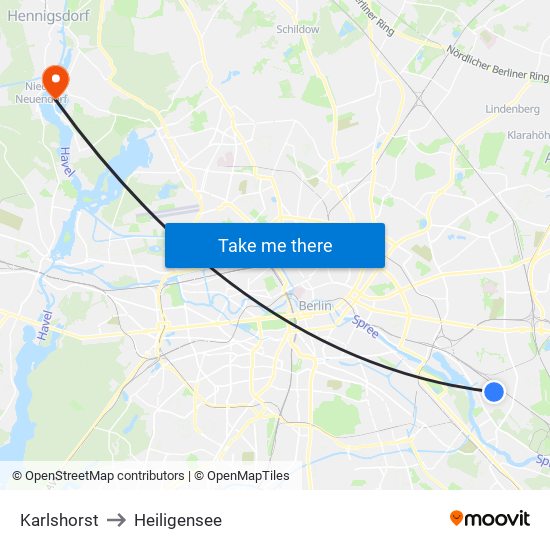 Karlshorst to Heiligensee map