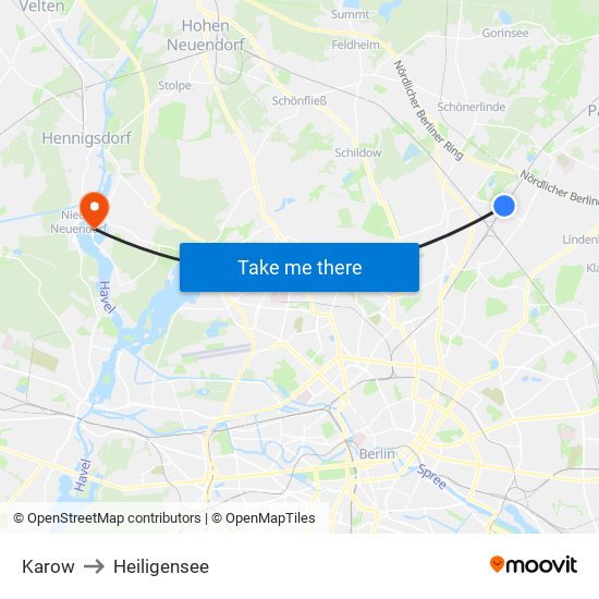 Karow to Heiligensee map