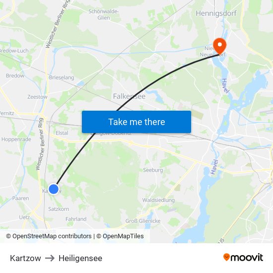 Kartzow to Heiligensee map