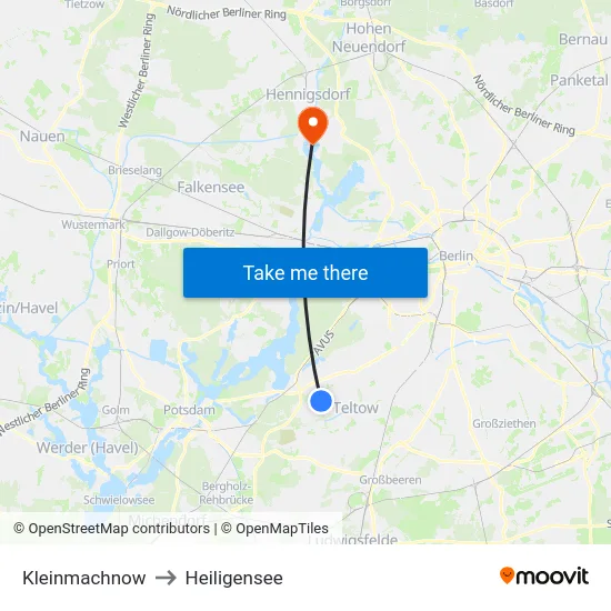 Kleinmachnow to Heiligensee map