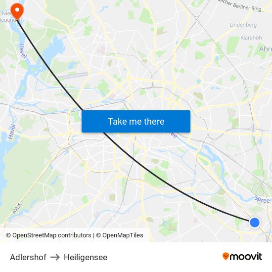 Adlershof to Heiligensee map