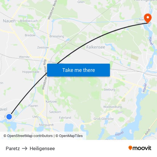 Paretz to Heiligensee map