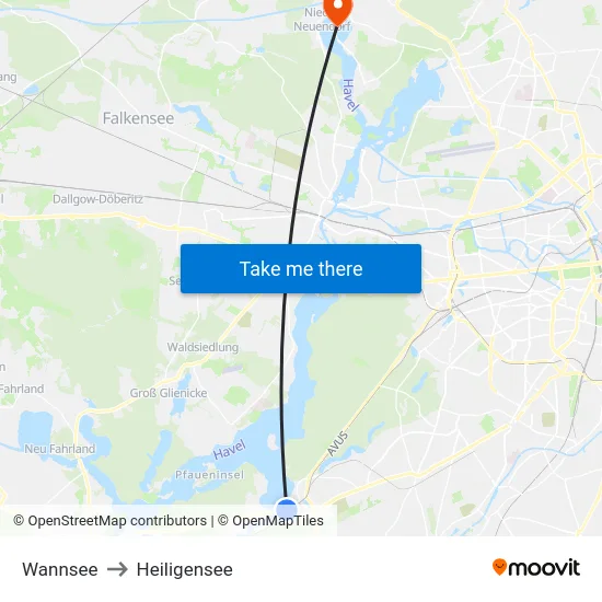 Wannsee to Heiligensee map