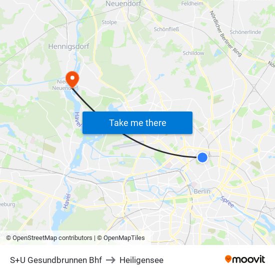 S+U Gesundbrunnen Bhf to Heiligensee map