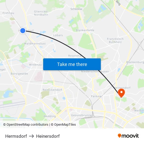 Hermsdorf to Heinersdorf map