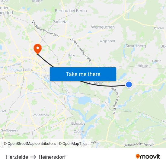 Herzfelde to Heinersdorf map