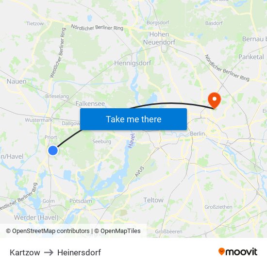 Kartzow to Heinersdorf map