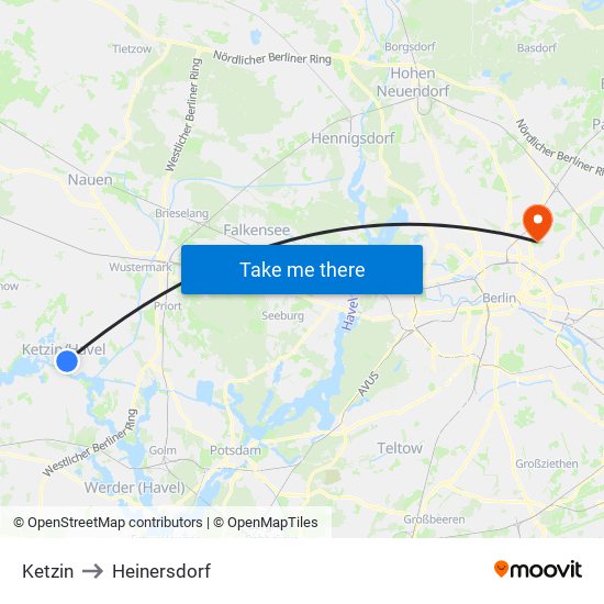 Ketzin to Heinersdorf map